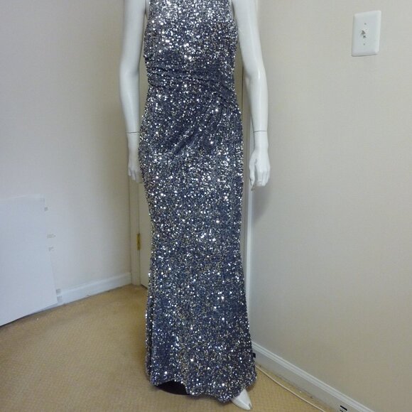Badgley Mischka Sleeveless Sequined Velvet Column Gown - Picture 6 of 10